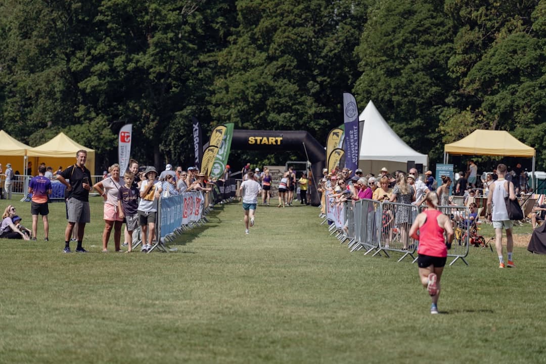 Group of marathon runners competing in a UK race event